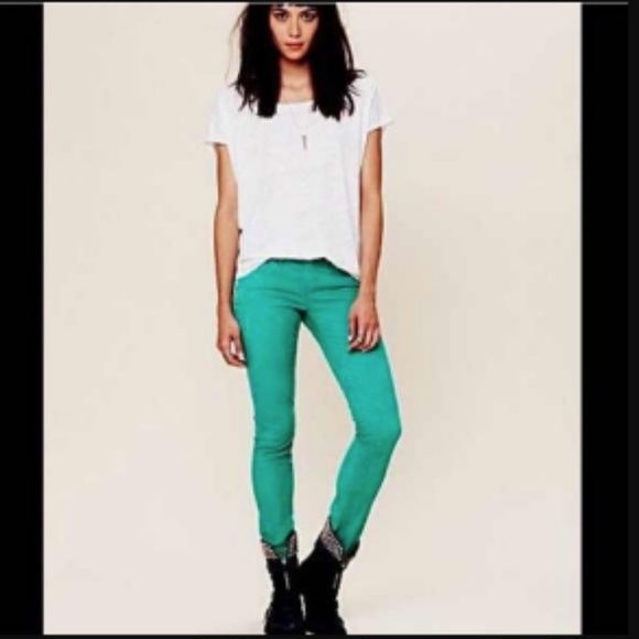 Free People Green Corduroy Stretch Skinny Pants - Picture 2 of 7